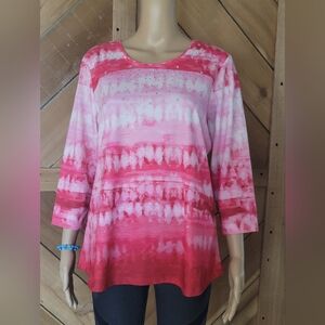 Allison Daley Pink and Red Tie-Dye Blouse